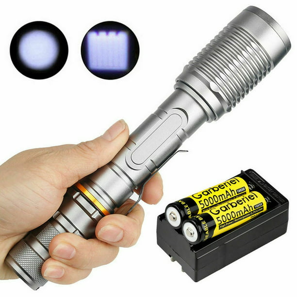 Tactical Flashlight 50000LM Zoom T6 LED Light Headlight Headlamp Torch Charger